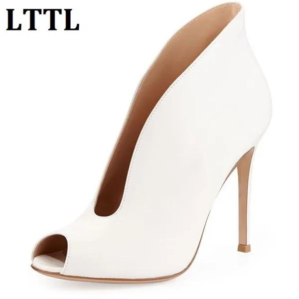 LTTL/Популярные черные замшевые/кожаные ботильоны с открытым носком без застежек