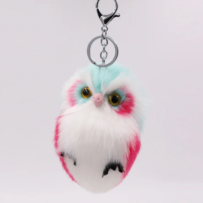 1 Pcs Cute Fluffy Owl Keychain & Pendant Women Key Ring Holder Faux Bunny Rabbit Fur Pompoms Key Chains For Handbag