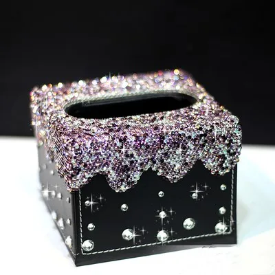 A2 purple Квадратная коробка для салфеток, Хрустальный кожаный тканевый чехол, держатель для ткани для офсе, бумажная коробка для дома, коробки для полотенец, бытовые бумажные коробки - Цвет: A2 purple