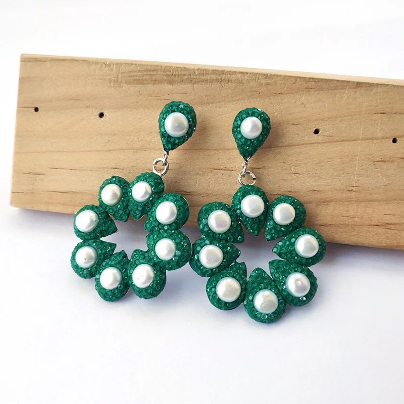 

4Pairs multicolour Crystal Pave Dangle earrings,handcrafted Women jewelry dangle pearl earring ER866