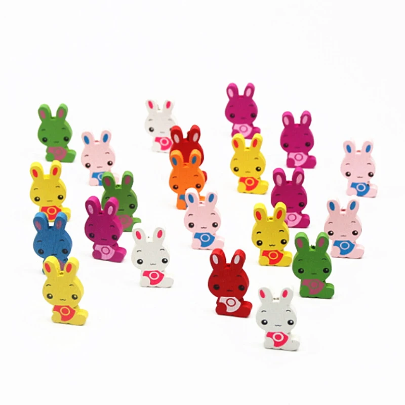 Handmade 50pcs 30X18mm Animal Wooden Beads Cute Rabbit Pattern Spacer Wood for jewelry Making DIY Rattle Pacifier Clip | Украшения и