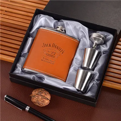 7 oz A-with gift box 7 унций портативные фляжки из нержавеющей стали для спирта с коробкой бутылка флакон для виски набор фляг для Вина Мини-колба для мужчин Подарки для жениха - Цвет: 7 oz A-with gift box