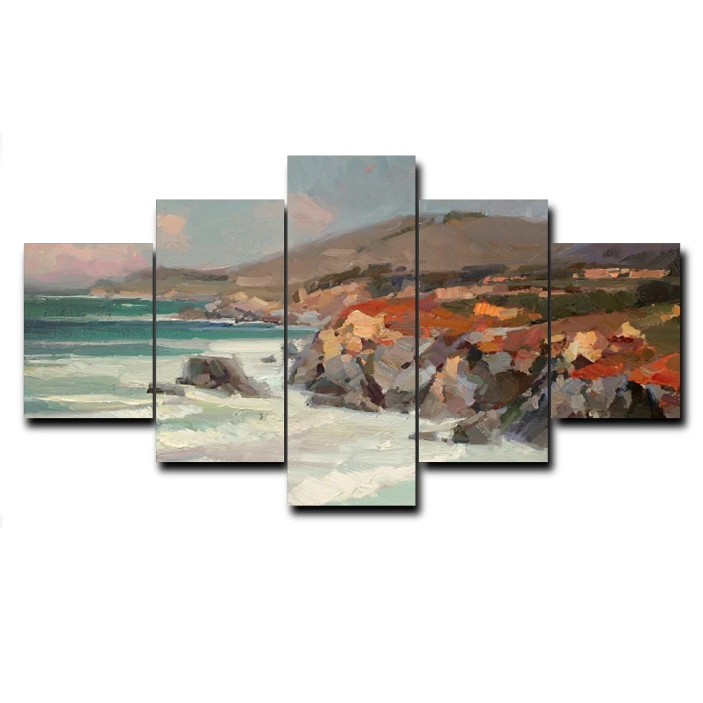 Laeacco 5 Panel Posters and Prints Natural Scenery Seaside Wall Art Canvas Painting Kitchen Home Living Room Decoration | Дом и сад