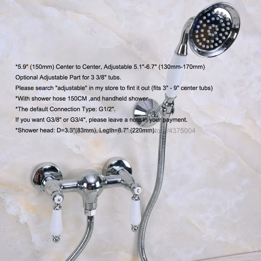 Wall Mounted Bathroom Faucet Chrome Bath Tub Mixer Tap With Double Ceramic Handle Hand Shower Head Sets Nna281 | Обустройство дома