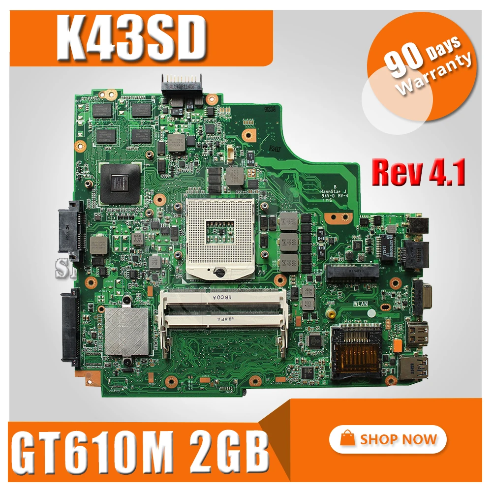 Материнская плата для ноутбука Asus K43SD X43S A43SD Rev 4 1 GT610M 2 Гб USB3.0 N13M GE1 S A1 motherboard for