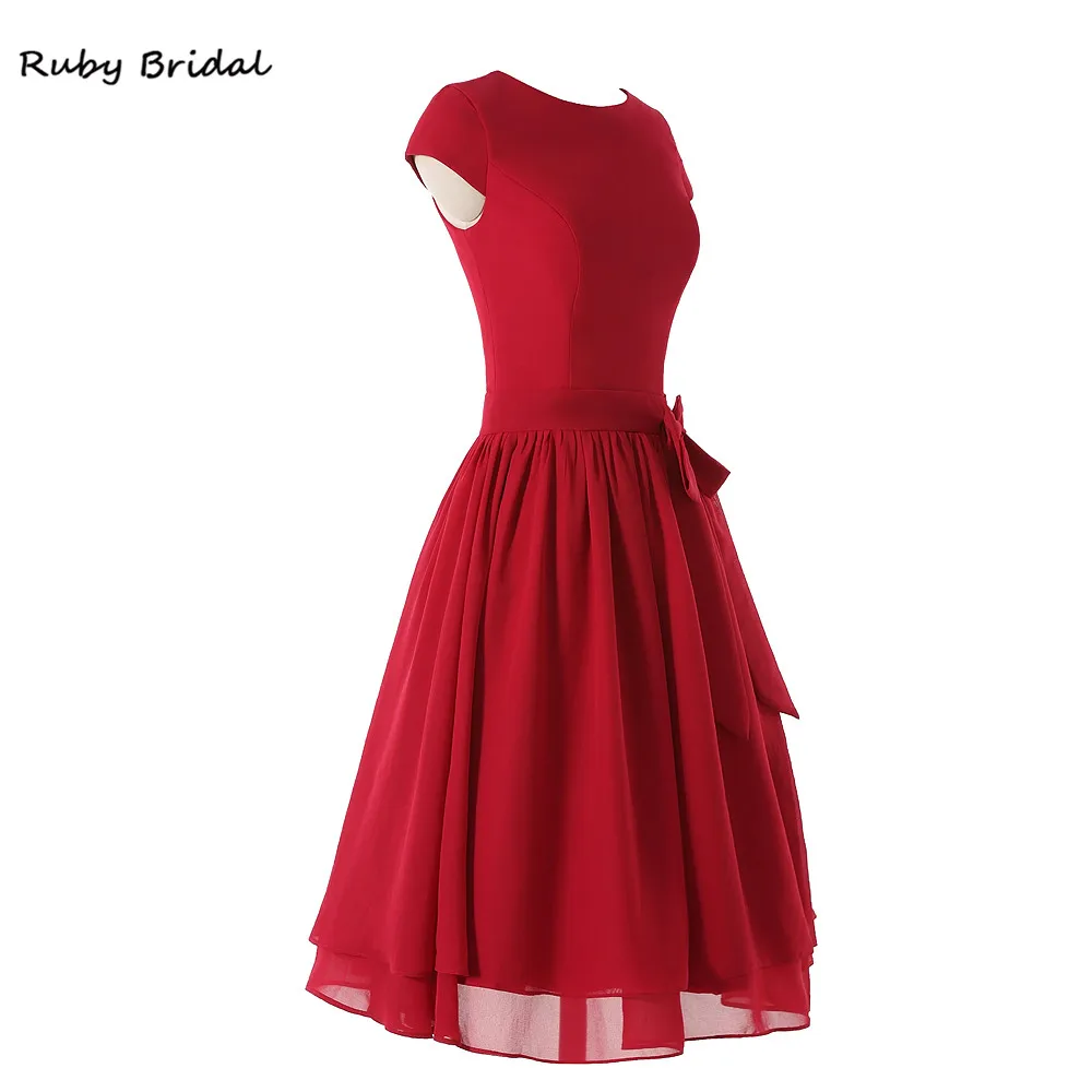 Ruby Bridal 2017 красное шифоновое платье подружки невесты сексуальное ТРАПЕЦИЕВИДНОЕ