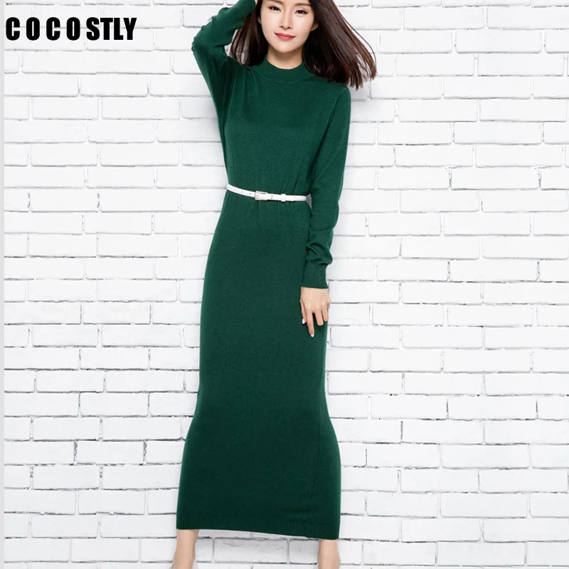 Женское трикотажное платье свитер облегающее кашемировое до щиколотки с высоким