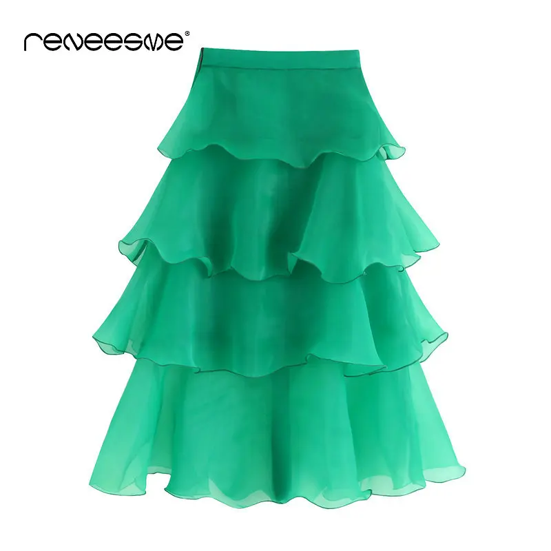 Модная женская летняя юбка новинка 2019 зеленые пуговицы оборки английский стиль