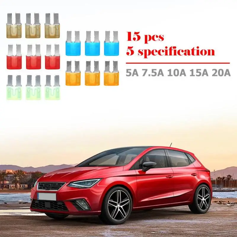 15 шт. Micro2 предохранители 5A 7.5A 10A 15A 20A Авто Лезвие Предохранитель Ассортимент Комплект Замена для авто транспортных средств