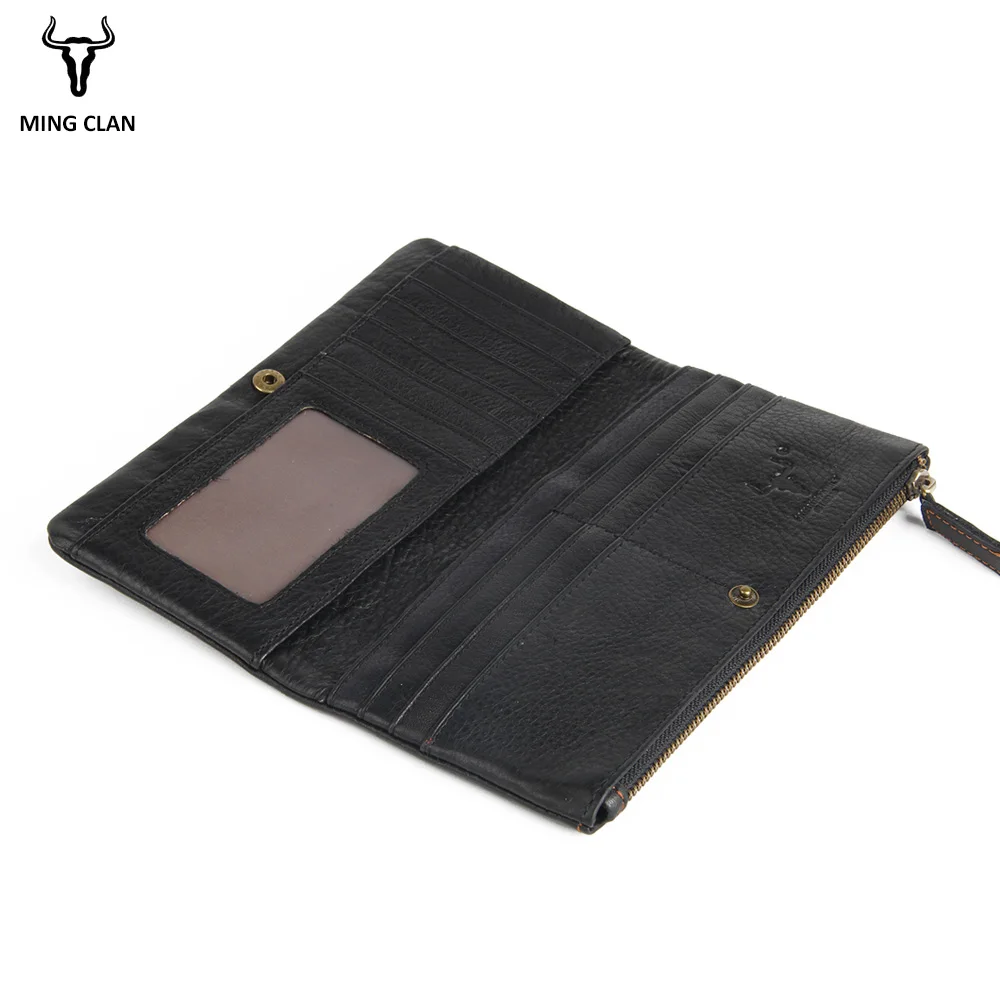 Mingclan Full Grain Leather Wallet Zipper Coin Purse Card Holder Collection Long Clutch Wallets Phone Wallet For Women Or Men
