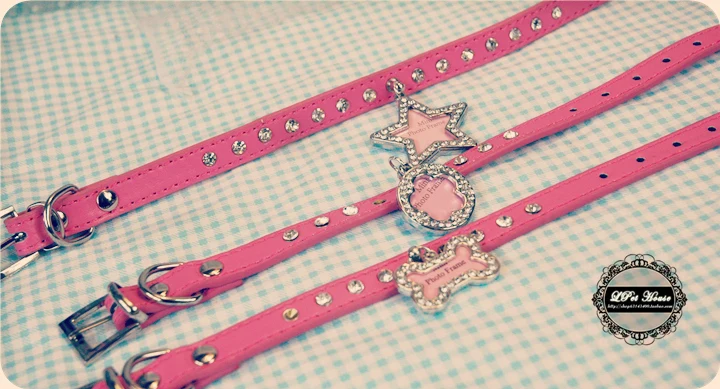 Bling rhinestone leather dog pet cat collar with ID name tag Small chihuahua luxury Princess necklace pendant jewelry | Дом и сад