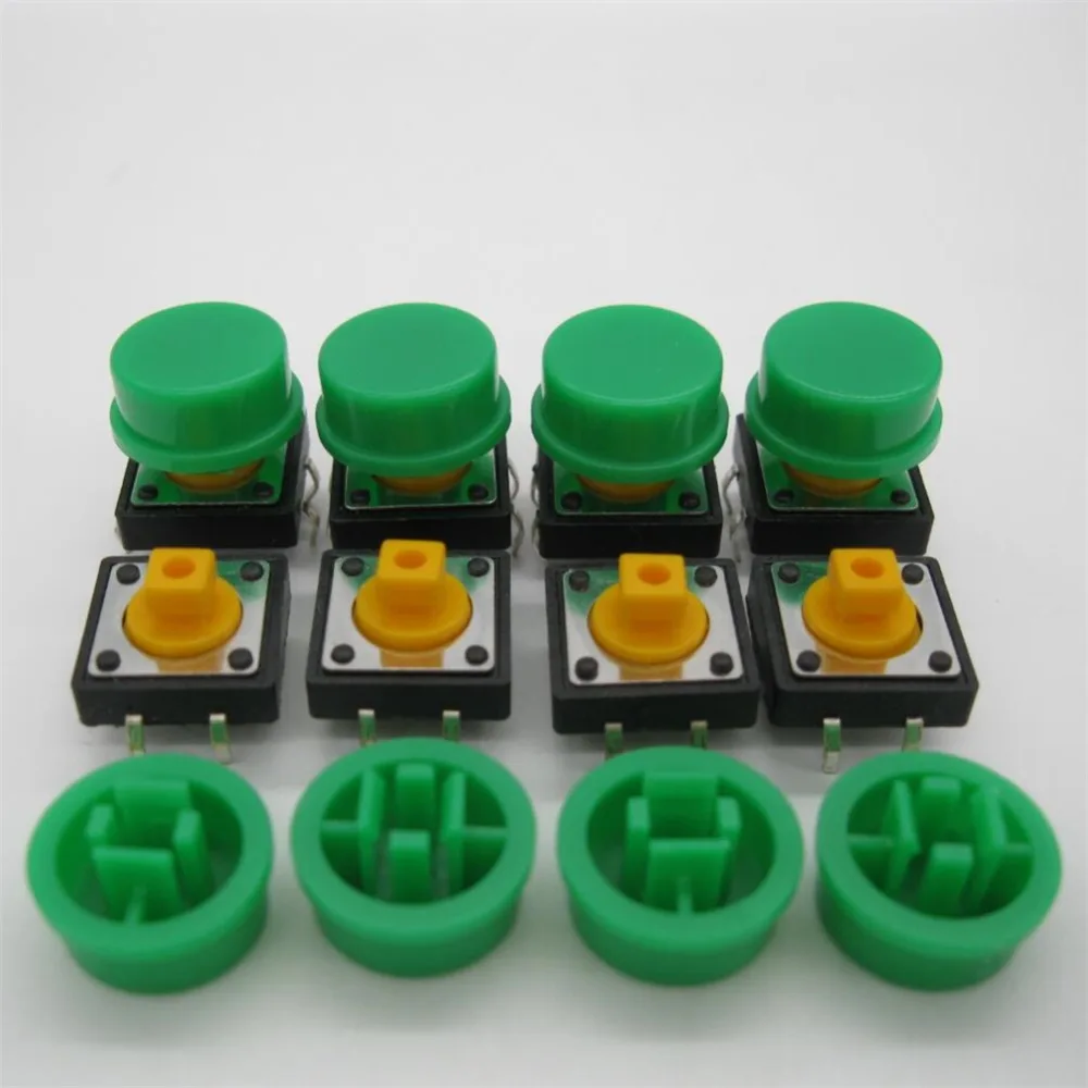 60PCS B3F-4055 Tactile Touch Push Button Switch Momentary 12*12*7.3MM tact Micro switch button +60PCS green colors Tact Cap |