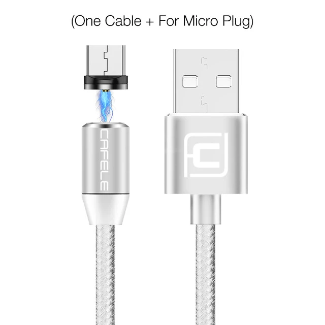 Silver for Micro Cafele кабель USB для iPhone/Micro USB/Тип C Магнитный светодиодный светящийся USB кабель для передачи данных для iPhone XS Xiaomi Pocophone F1 - Цвет: Silver for Micro