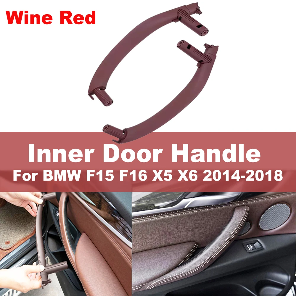 Left Side&Right Side Wine Red Car Interior Door Handle Inner Door Panel Handle Pull Trim Cover For BMW F15 F16 X5 X6 2014-2018