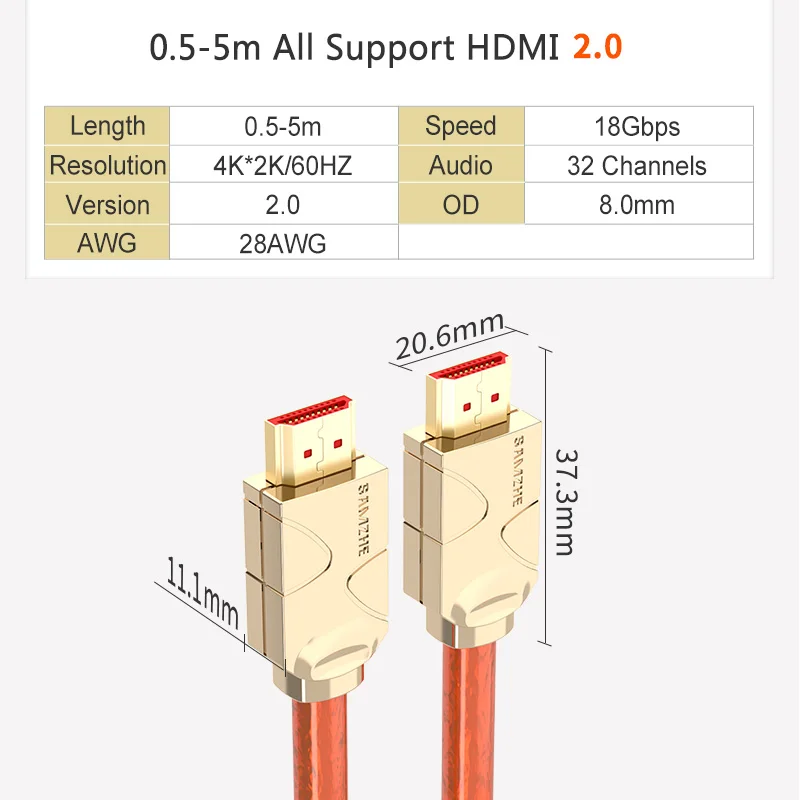 SAMZHE 4K HDMI к HDMI 2,0 кабель HDMI К AV кабельный разъем для ноутбука ТВ коробка Xbox кабель для подключения проектора к большому экрану Displayer