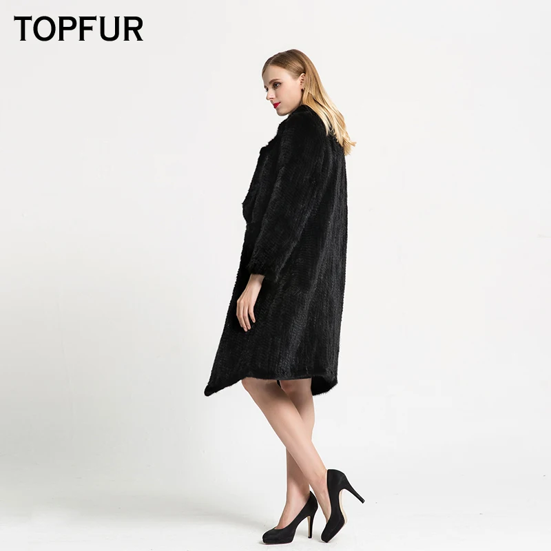 TOPFUR 2019 новые модные зимние женские длинные тканые пальто с воротником лацканами