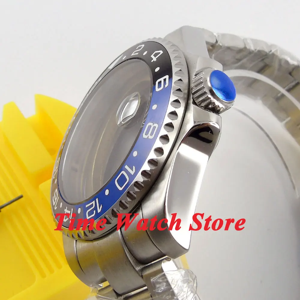43 мм чехол для часов сапфировое стекло черный синий керамический безель с