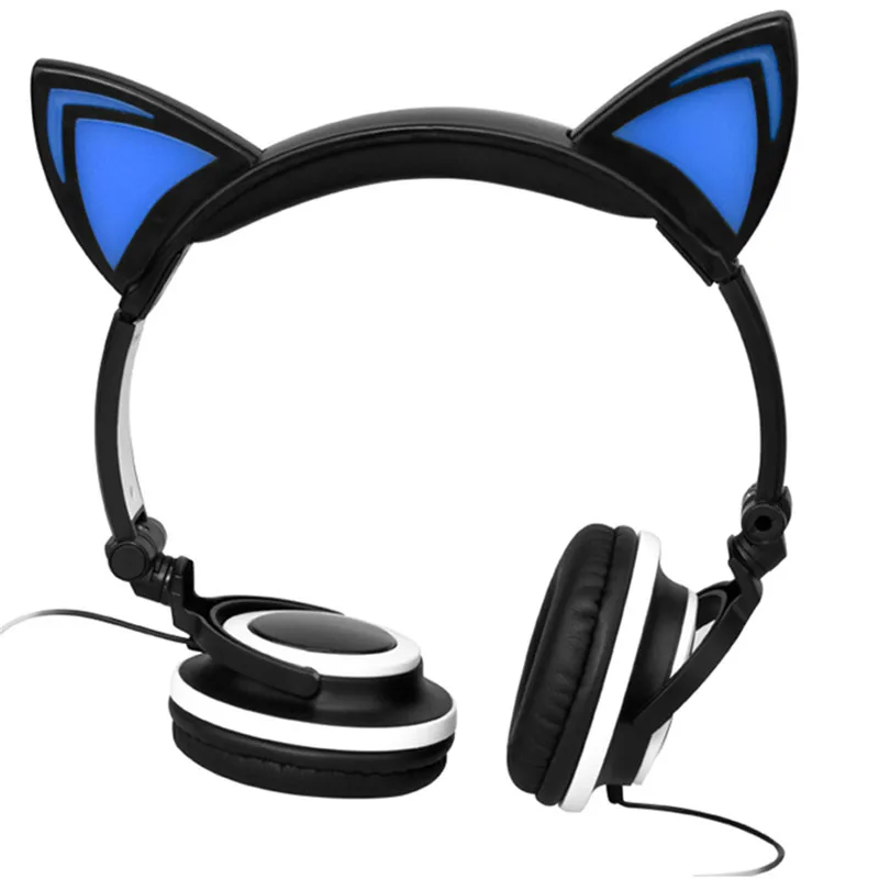LIMSON On-ear протянутая проволока стерео складные детские наушники мигающие кошачьи уши милые наушники для детей