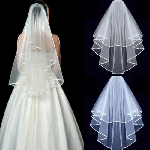 

Bride White Lace Short Two Layer Wedding Comb Veils Fingertip Bridal Bride Veil 2021