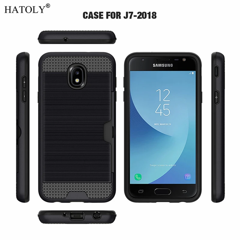 For Samsung Galaxy J7 2018 Cover Shockproof Brushed Armor Rugged Silicone Phone Case for With Card Slot |