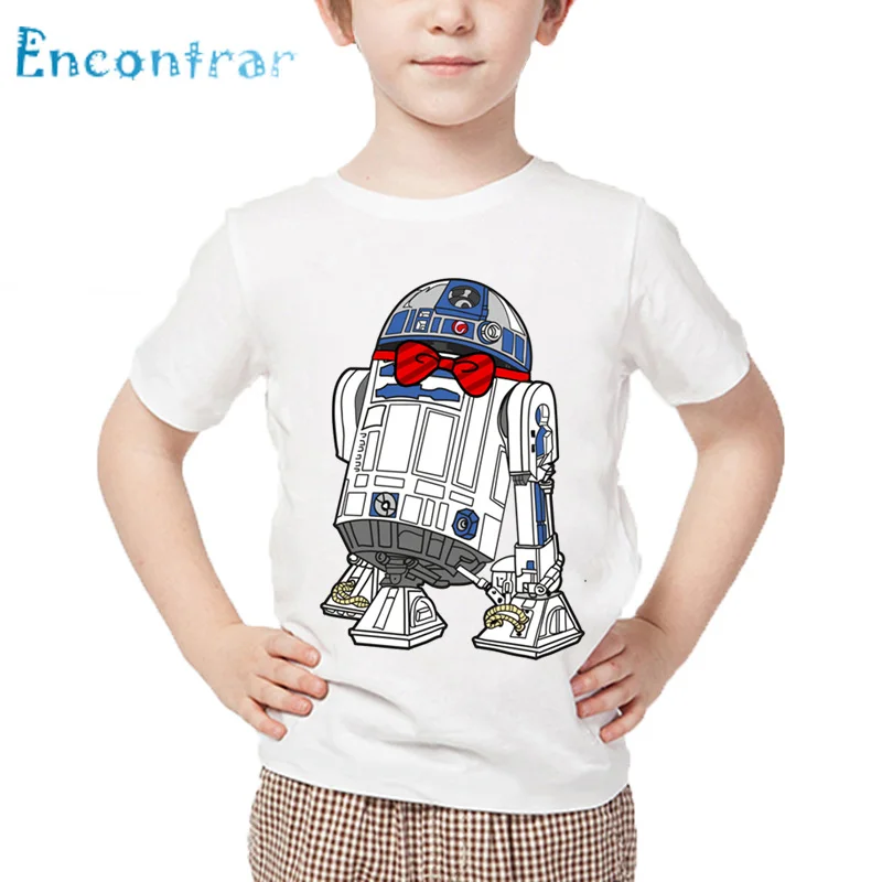 Детская забавная футболка с R2-D2 Звездные войны робот и BB-8 летние топы короткими
