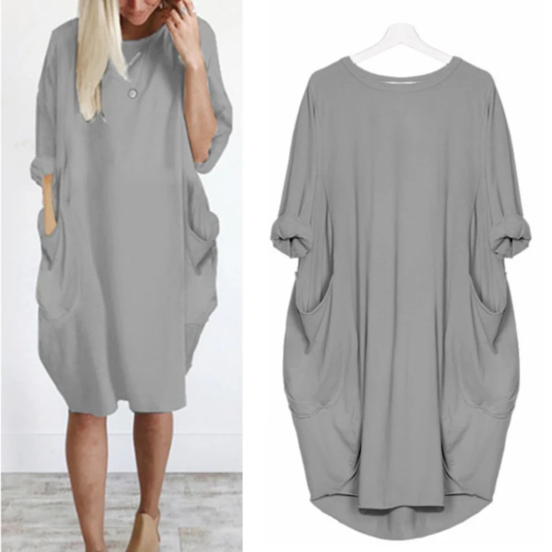 

Womens Long Sleeve Loose with Pockets Dress Maternity Clothes For Pregnant AN88