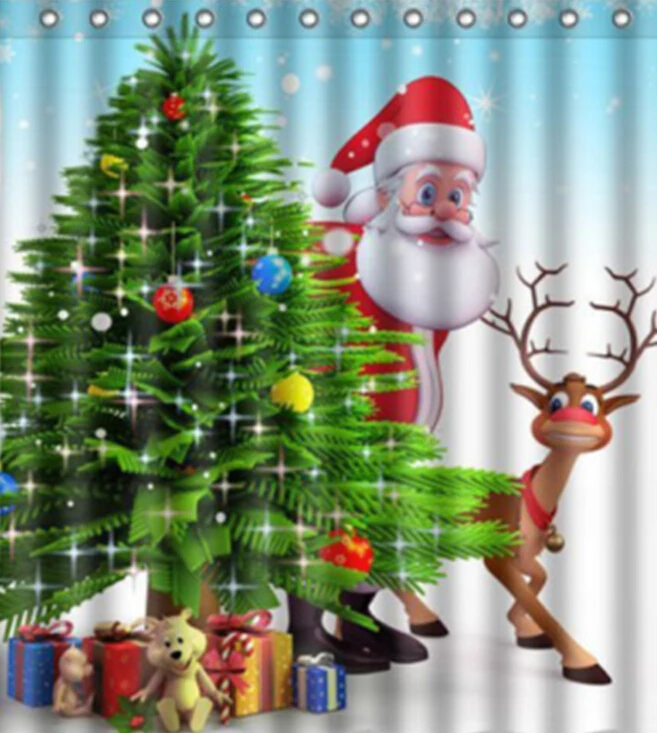 Santa Claus And ELK Стильная Рождественская занавеска для ванной комнаты, водонепроницаемая занавеска с крючками, занавеска с рождественским снеговиком, Сантой, s 160x180 см - Цвет: Santa Claus And ELK