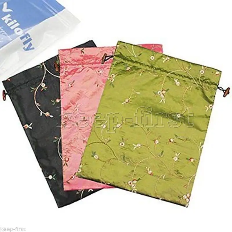 

3pcs Fashion Chinese Handmade Red Embroidered Flower Silk Clothes Shoes Bag