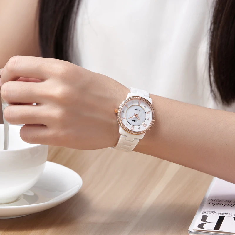 ДОМ женщины люксовый бренд часы водонепроницаемые стиль кварцевые керамические