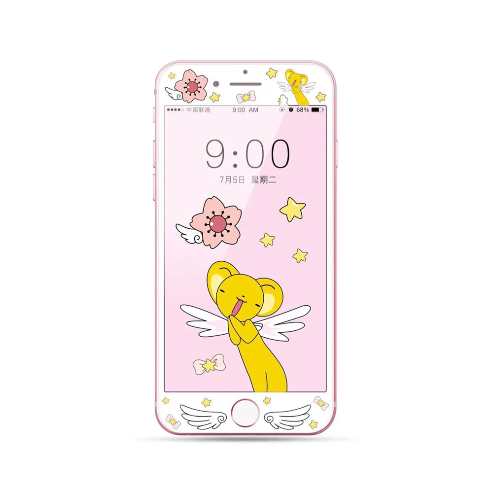 Kitty закаленное Стекло Экран среднего класса против царапин для iPhone 7 8 плюс 6 6s большие сумки из натуральной кожи Duffy и собаки из мультфильма, милая 3D с округленными изогнутыми краями с уровнем твердости 9H HD стеклянная плёнка SH83 - Цвет: Wing