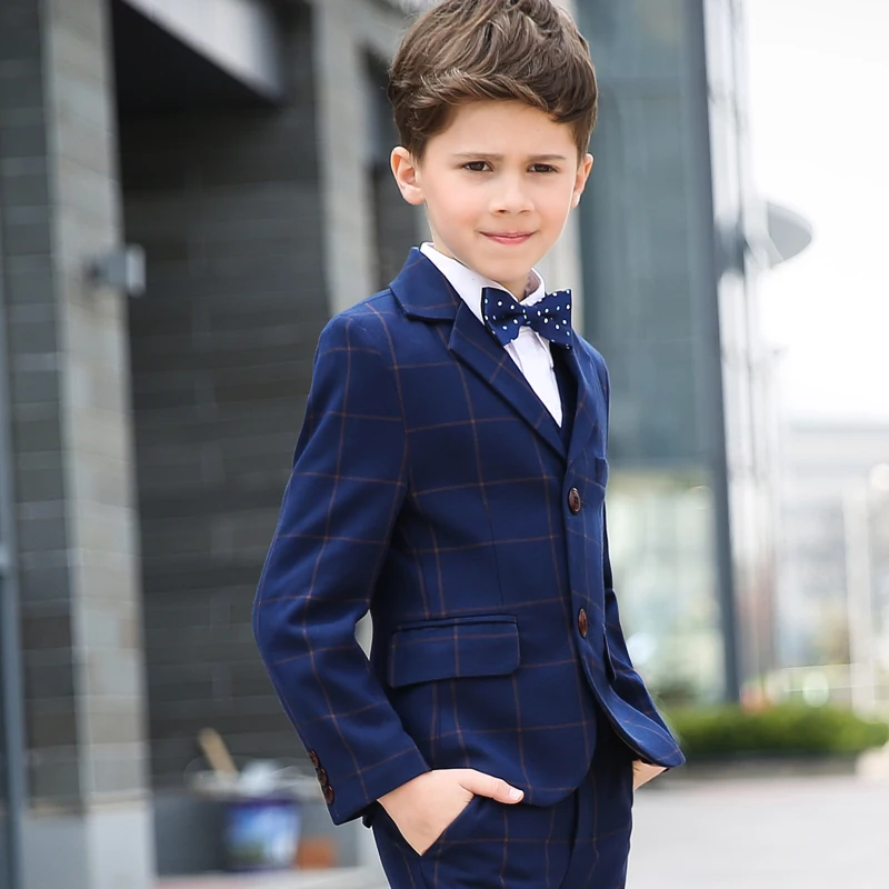 Flower Boys Formal School Suit for Weddings Child Blazer Shirt Vest Pants Tie 5pcs Tuxedo Kids Prom Party Dress Clothing Set | Детская