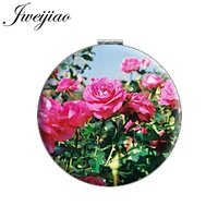 jweijiao rose flower makeup mirrors mini round folding compact photo print pu leather pocket mirror 1x2x magnifying