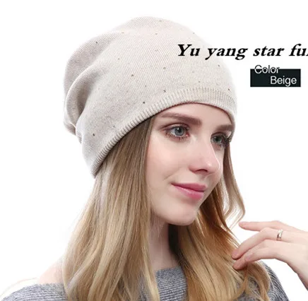 2018New foreign trade cashmere hat autumn winter lady's fashion knitted belt wave point water drill to keep warm | Аксессуары для