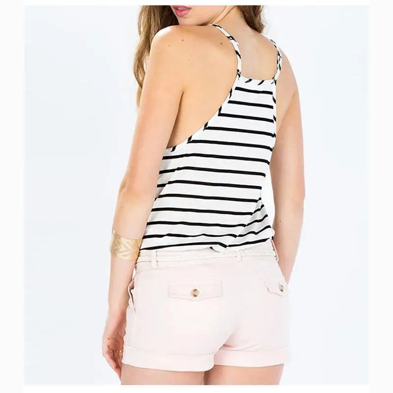 2017 Summer women t shirt Simple Black White Stripes Printed U-neck Straps camisole Vest | Женская одежда