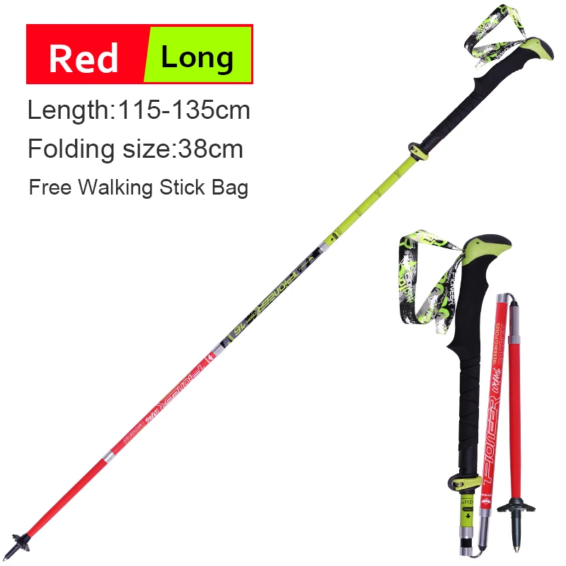 red long 1 пара складные палки для скандинавской ходьбы углеродного волокна регулируемый треккинговые палки ледоруба телескопическая лыжные палки восхождение трости - Цвет: red long