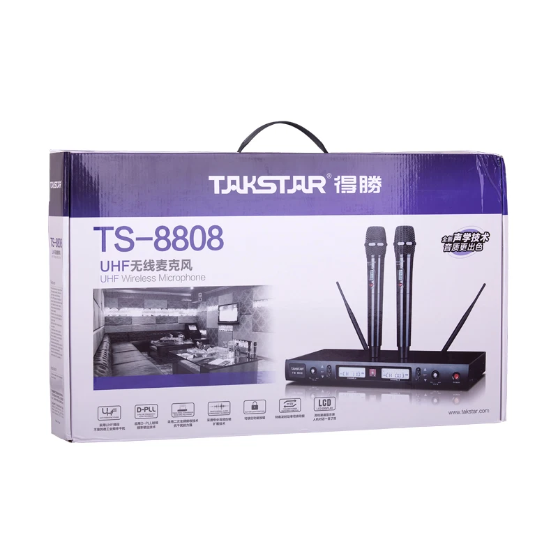 Takstar TS-8808 UHF 2-х канальный Беспроводной микрофон системы для цифровых зеркальных камер 740-790 МГц с ЖК-дисплей-дисплеи для KTV школы Семья весёлые представления