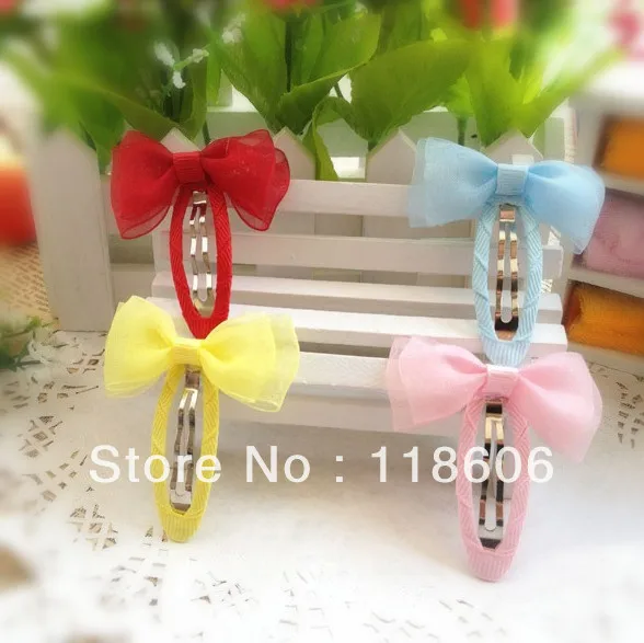 

Free Shipping Ribbon covered snap clips w Organze Ribbon Bow for Kids Girl