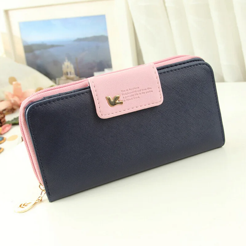 navy blue Топ кошелек женский года. Женский фирменный кошелек известного дизайнера сделан из кожзама,кошельки женские есть в нескольких цветах - Цвет: navy blue