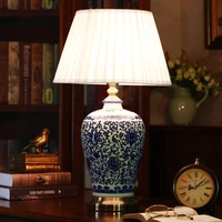 chinese blue and white porcelain desk lamps dimmable ceramic reading lamp china flower home lights bedroom bed side table light