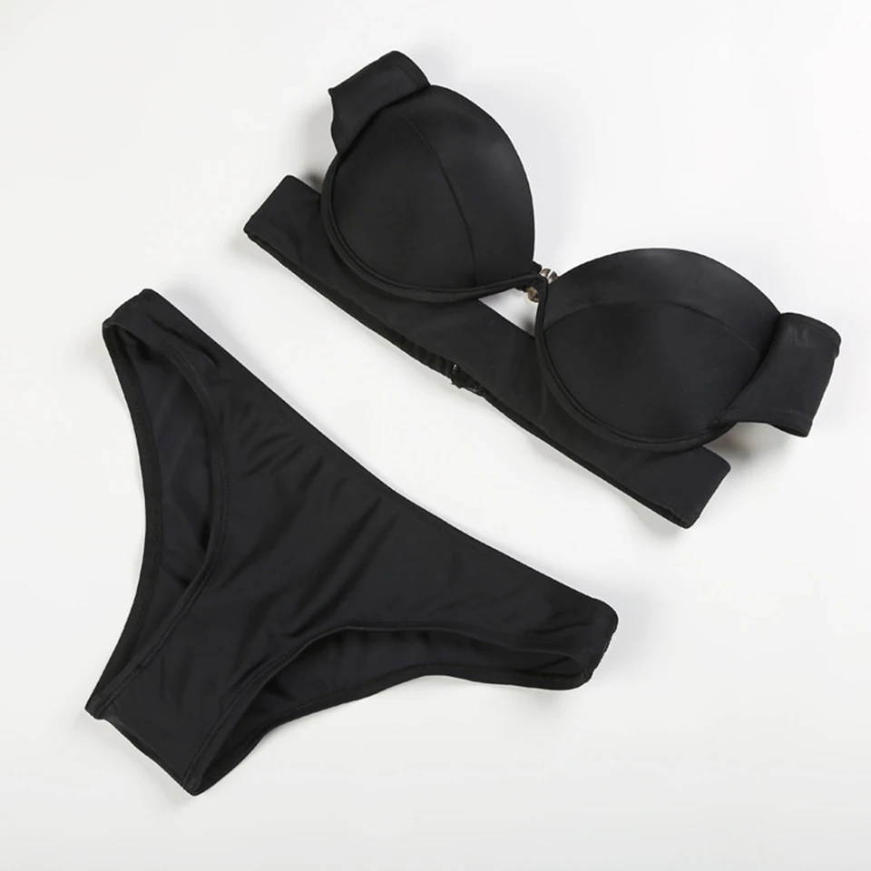 Черный комплект бикини бандо Femme без бретелек Топ плеча сайт Plavky Для женщин