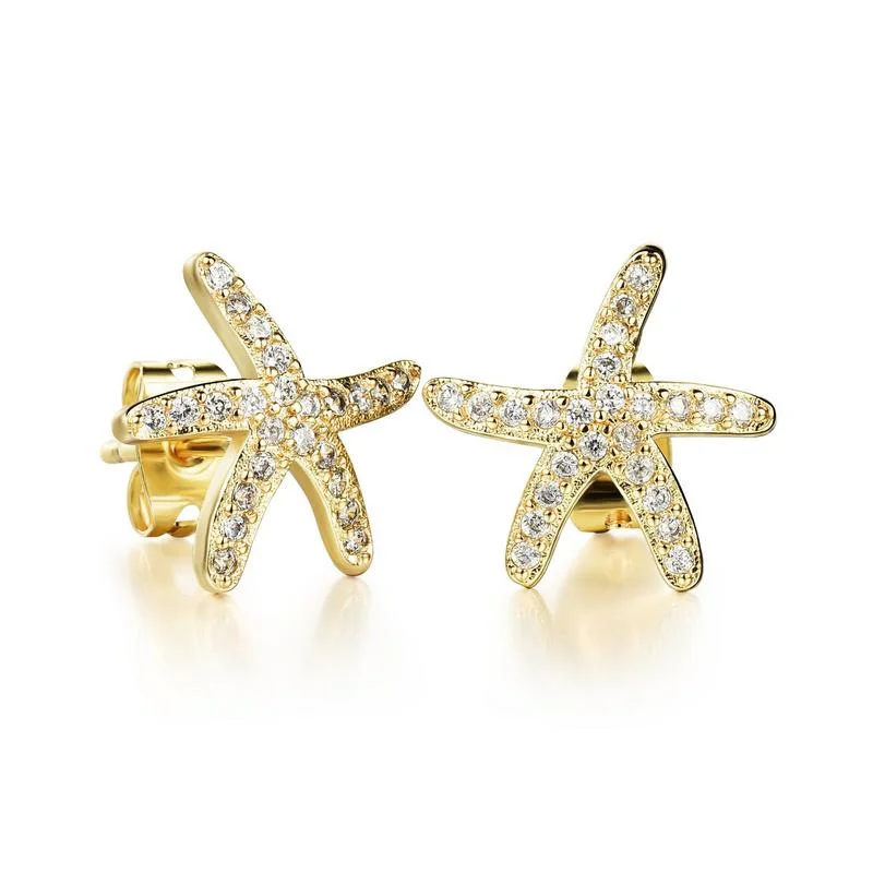 1 пара Серьги Стад Starfish женские серьги Сладкий Мода Звезды леди горный хрусталь