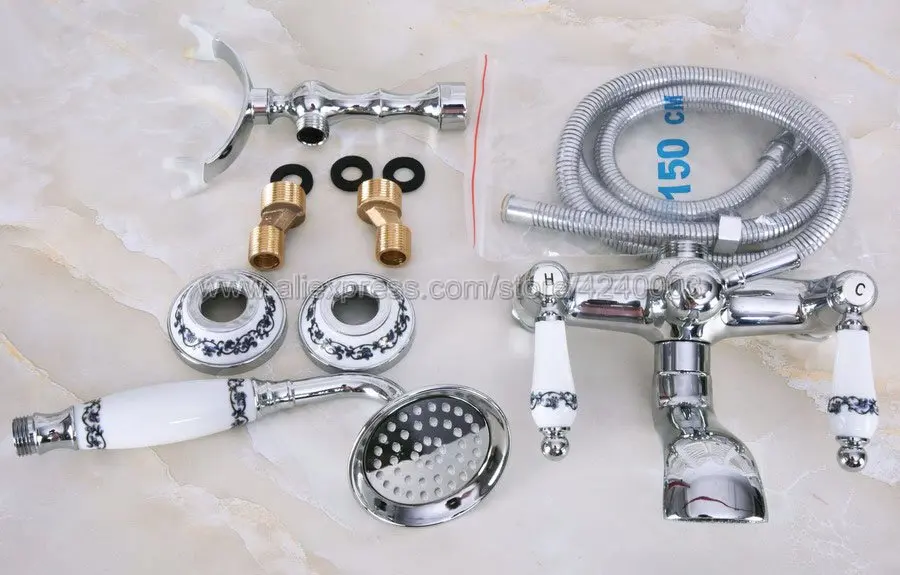 chrome brass bathroom tub faucet whand shower sprayer clawfoot mixer tap wall mounted kna207 free global shipping
