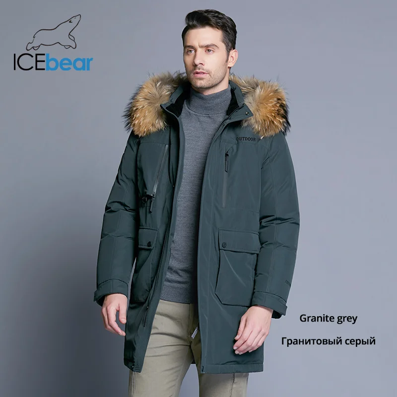 ICEbear Новинка зимний мужской пуховик высокого качества, со вставками, шапка, мужские куртки, Толстая теплая одежда с меховым воротником, MWY18963D - Цвет: M820 granite grey