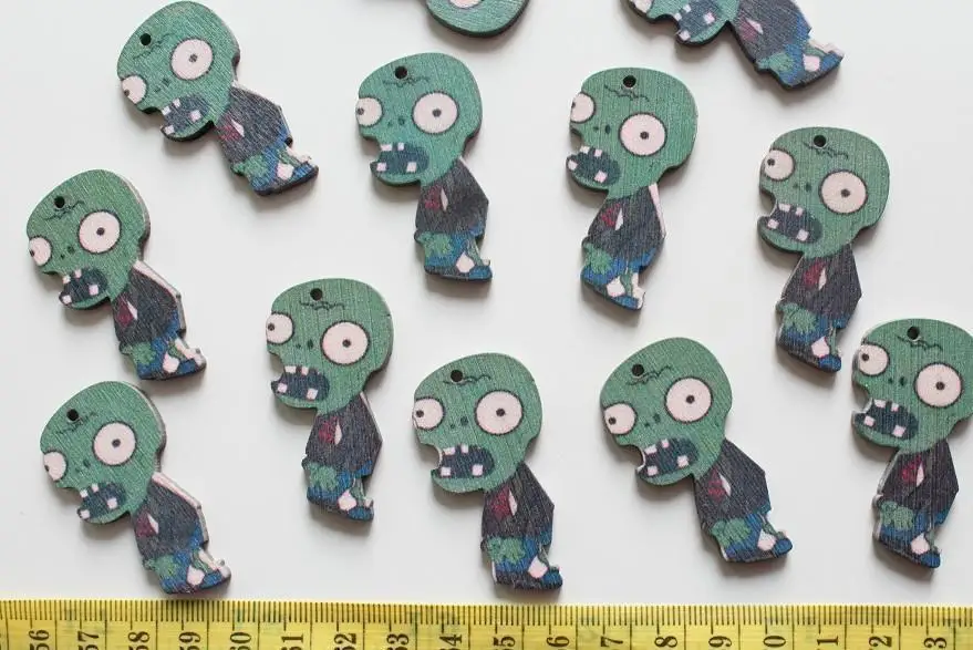 

250pcs Zombie pendants cabochons charms wood wooden beads 38mm plants zombies