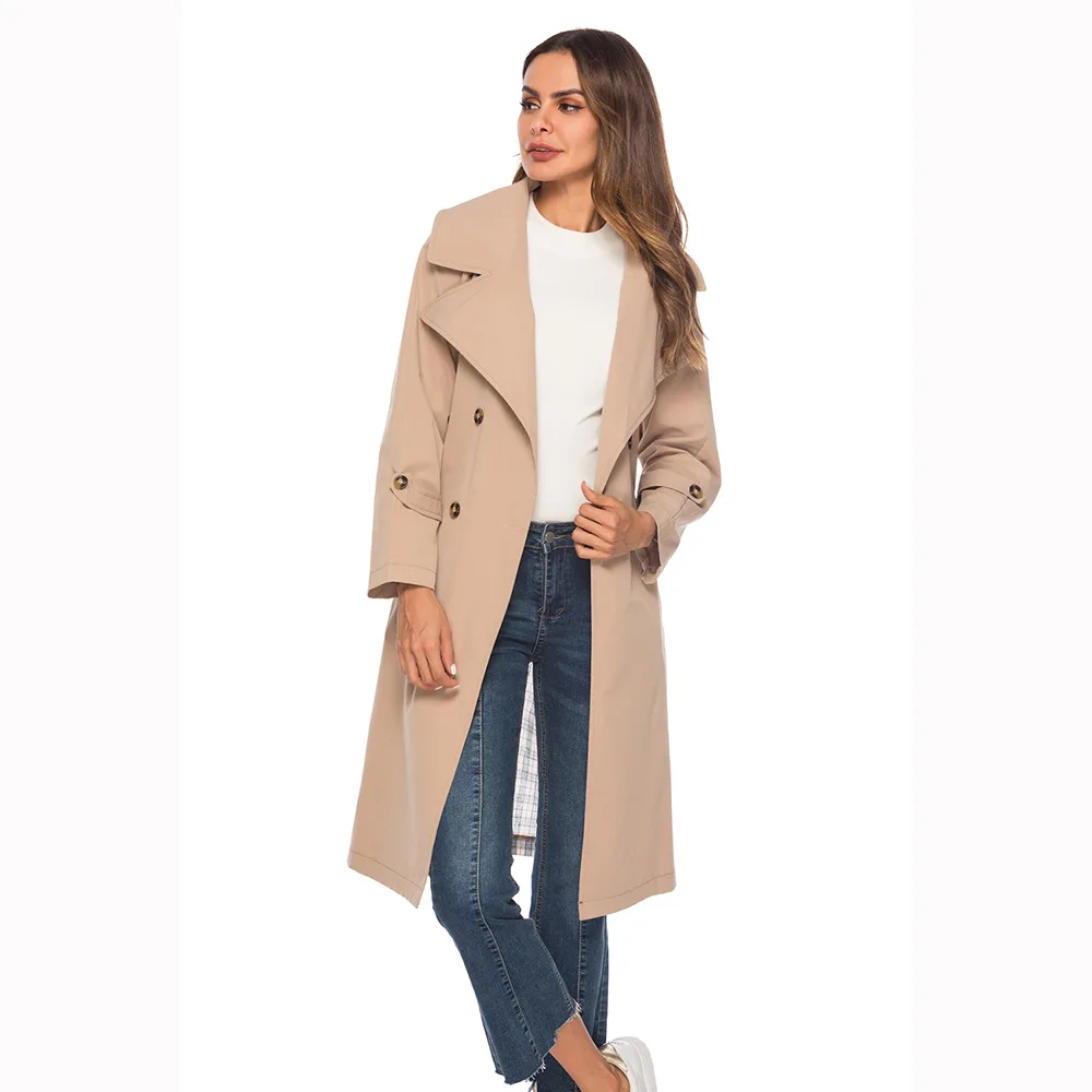 2018 Осень Зима Новая женская ветровка Kahki Плед Turn-Down воротник с длинным рукавом