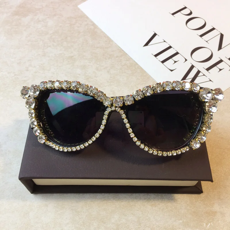 CLASSIC VINTAGE RETRO Cat Eye Style SUNGLASSES Unique Black Frame Bling Crystals Sun Glasses | Аксессуары для одежды
