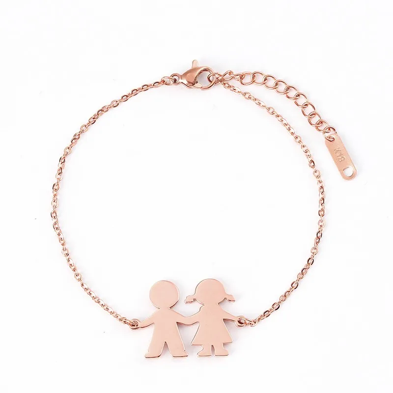 Rose Gold 3 Модные Семейные браслеты для двух детей, девочек и мальчиков, нержавеющая сталь для женщин и мужчин, серебро, золото, роза, очаровательный индивидуальный браслет - Окраска металла: Rose Gold 3