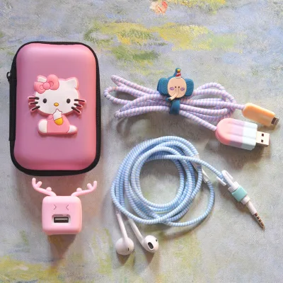 12 Хороший подарок милый мультфильм USB кабель наушников протектор набор с Устройства для сматывания шнуров Наклейки шнур спираль протектор для iPhone 5 6 6S 7 Plus - Цвет: 12