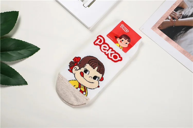 Cartoon fujiya fruit print socks peko poko strawberry banana peach pineapple cute funny women cotton sock spring autumn comfort