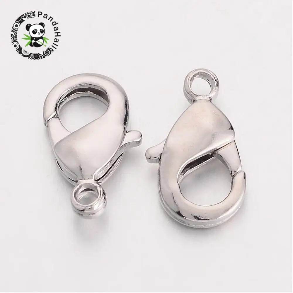 

brass lobster claw clasps, nickel free, Metal color, size: about 8mm wide, 15mm long, hole: 2mm